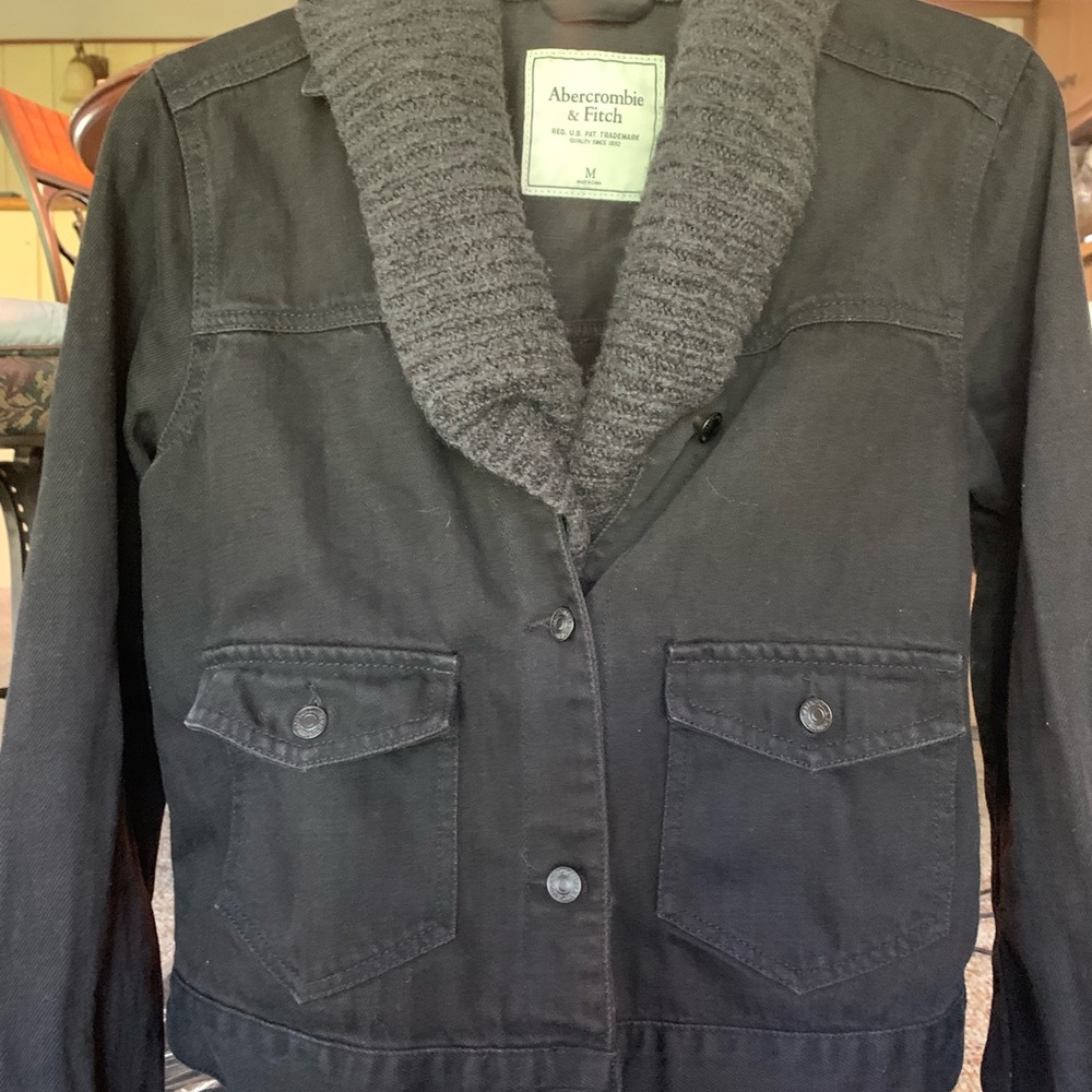 Abercrombie, black jean jacket with built in scarf nwot